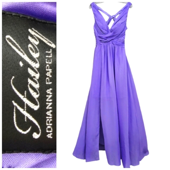 Nwot Hailey by Adrianna Papell Lilac Ruched Emperor Waist Chiffon High Low Gown - Picture 1 of 16